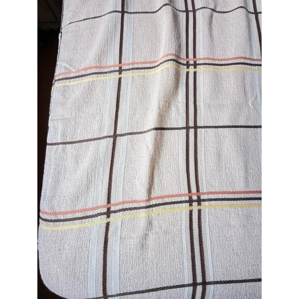 Vintage 1970s Sears Toughcord Twin Bedspread 76x110 Beige Brown Orange Stripe